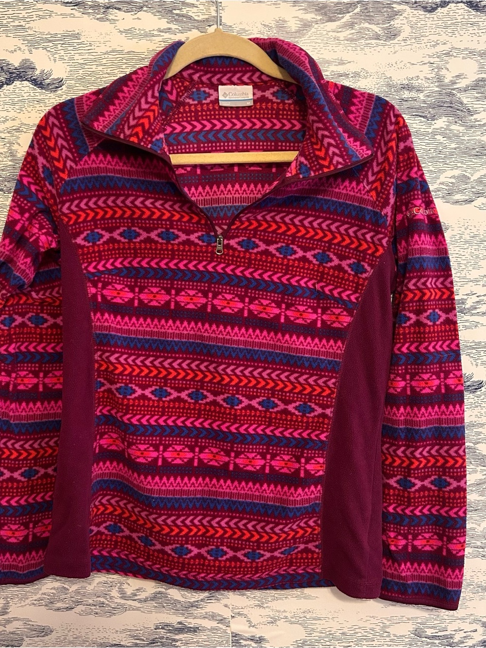 Columbia • Women’s Fuchsia & Blue Patterned Quarter-Zip Pullover